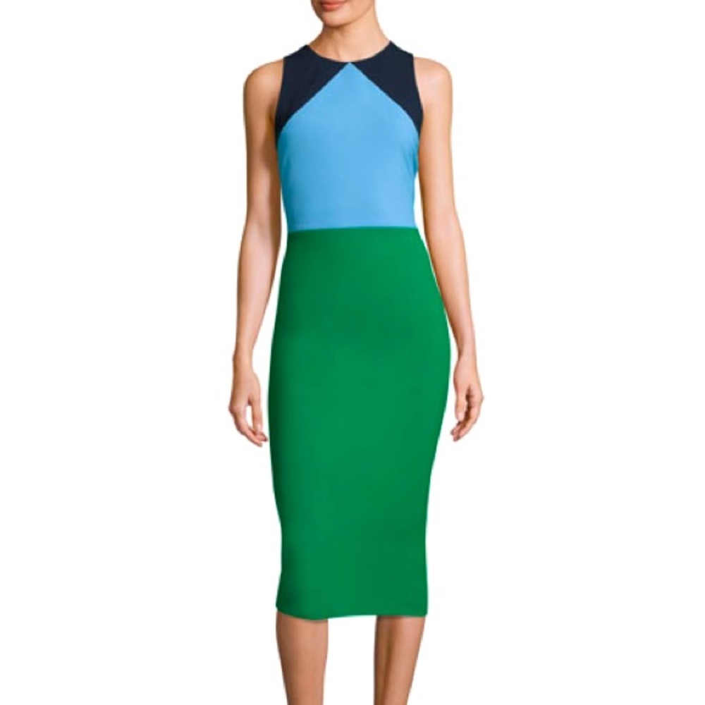 Diane Von Furstenberg Tailored Colorblock Midi Dress Green/Blue/Navy Size 2